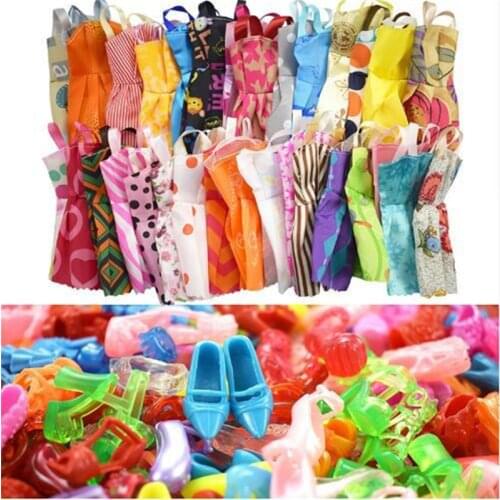 Fashion Random 10 PCS Mini Dresses Mixed Colorful Short Skirt 10 Pair High Heel Shoes Doll New Accessories Set For Barbies
