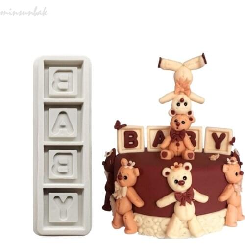 Minsunbak New Fondant Letter Mold BABY Square Cake Decorating Tool Handmade Clay Chocolate Mold Diy Baking Utensils