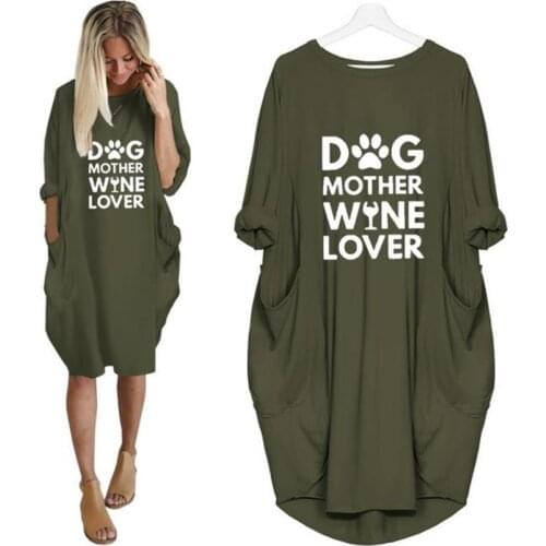 Fashion Dog Mother Wine Lover Letters Print T-Shirt For Women Pocket Harajuku Tshirt T-Shirt Women Off Shoulder Tops Graphic