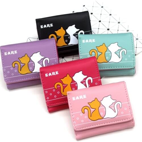 Fashion Women Short Wallet Luxury Brand Female Purse PU Leather Cat Design Cute Girls clutch Wallets Card Holder Lady money Bags