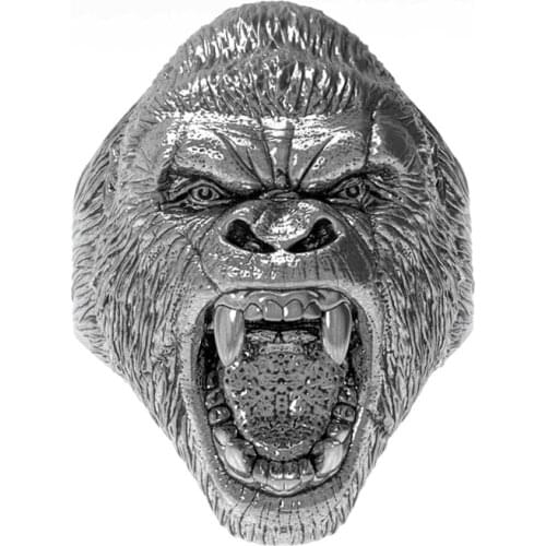 Mens Titanium steel Ring Vintage Animal Angry Gorilla Ring