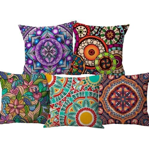 Village Textiles Stripes Throw Pillow Cover Retro Geometric Circles Flower Cushion Case 45X45cm Sofa Decoration