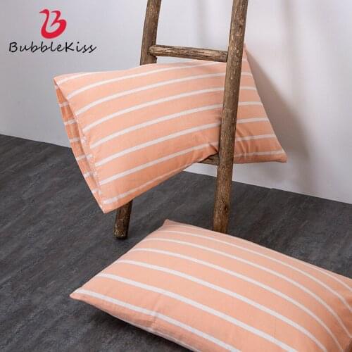 Bubble Kiss 100% Pure Cotton Pillowcase Double Sides Strip Printed Cushion Cover Home Living Room Decor Pillow Cases 2 Pieces