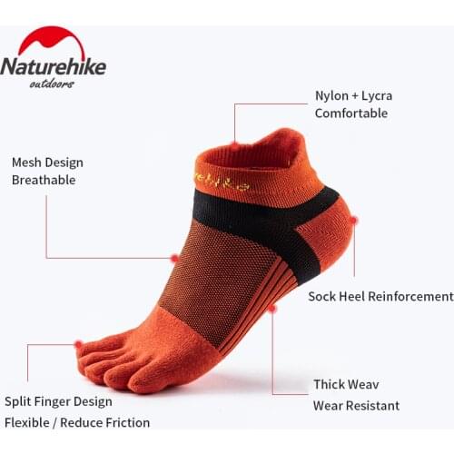 Naturehike Five Finger Running Socks Men and Women Coolmax Fabric Sport Socks Marathon Basketball Track and Field Equipment