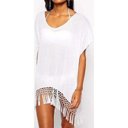 New Chiffon Tassels Beach Wear Women Swimsuit Cover Up Swimwear Bathing Suits Summer Mini Dress Loose Solid Pareo Cover Ups