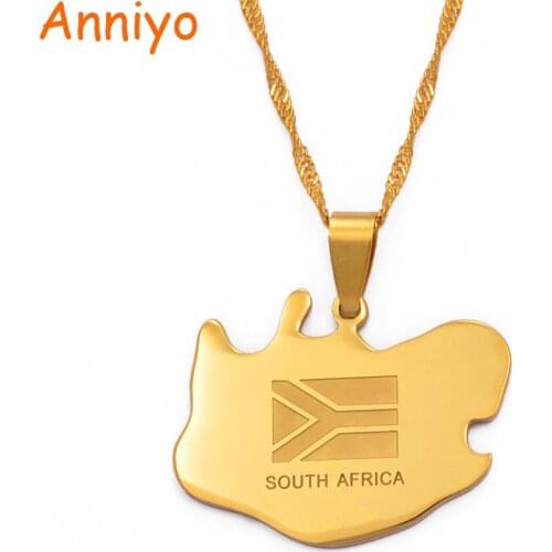 Anniyo South Africa map pendant necklaces jewellery gold color,Africa countries maps south africans map #001921