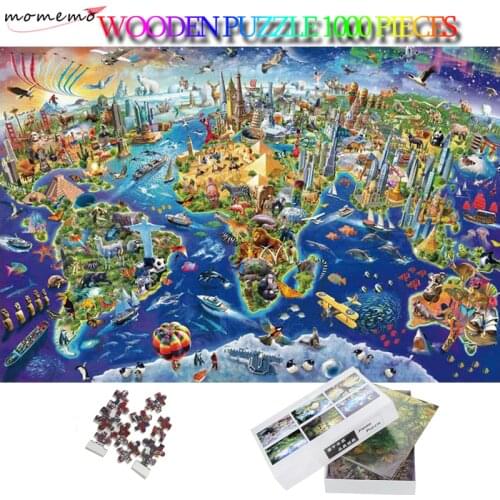 MOMEMO World Landscape and Animal Puzzles 1000 Pieces Adult Puzzle Educational Toys Jigsaw Puzzles Wooden Puzzle Children Gifts