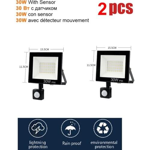2 pcs 220V 10-100W LED FloodLight Spotlight Exterior Street wall reflector LED PIR Motion Sensor Activated Lamp Waterproof Garde