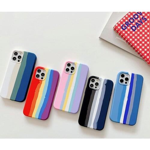 Rainbow Silicone Case for iPhone 12 Pro Max iPhone XS X 11 XR 7 8 Plus 12 mini 11 Pro Soft Cute Protective Case