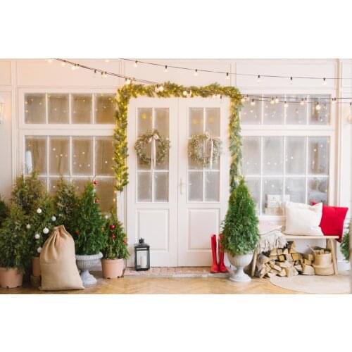 Christmas Photography Backdrops Christmas Door Wreath Decor Children Baby Shower Studio Photo Background Photocall BackdropW4725