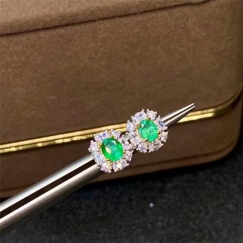 Classic Genuine Emerald Earrings 4mm *5mm Natural SI Grade Emerald Stud Earrings Solid 925 Silver Emerald Earring for Wedding