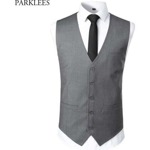 Gray Mens Dress Vest Waistcoat 2021 Brand New Slim Fit 2 Piece Tuxedo Vests Men Business Formal Wedding Casual Gilet Homme 3XL