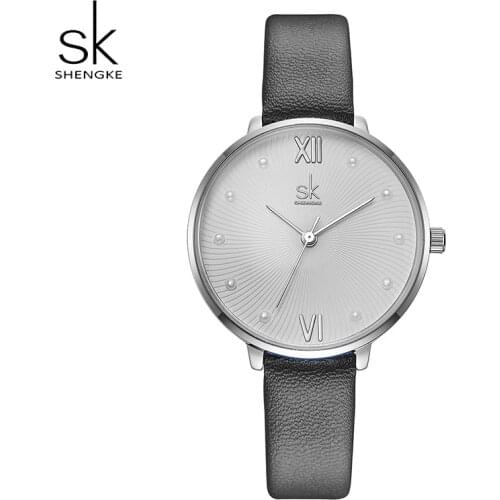 SHENGKE 2021 Creative Pearl Dial Top Luxury Brand Fashion Quartz Waterproof Wristwatch Elegant Style Leather Ladies Wristwatche