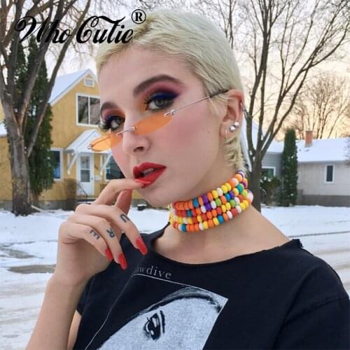 Orange Rectangle Sunglasses Men Women Brand Designer Retro Vintage Rectangular Narrow Skinny Frameless Frame Sun Glasses OM689