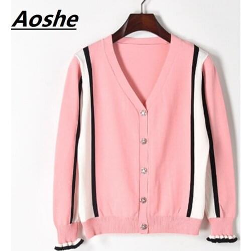 Aoshe Jersey Cardigan 2018 Autumn Casual Sweater Women Crop Top Diamond Single Breasted Patchwork Runway Knit Sweater Pull Femme