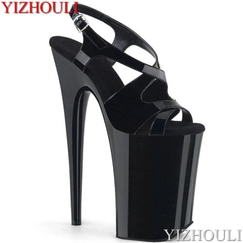 Banquet womens pole dancing sandals, perforated buckle heel 23cm, 9 inches high heels for stage show model, dancing shoes