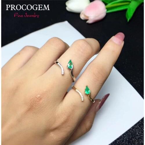 Cute Natural Emerald Flower Rings for OL Women Water Drop Genuine gemstones Fine jewelry 925 Sterling Silver #447