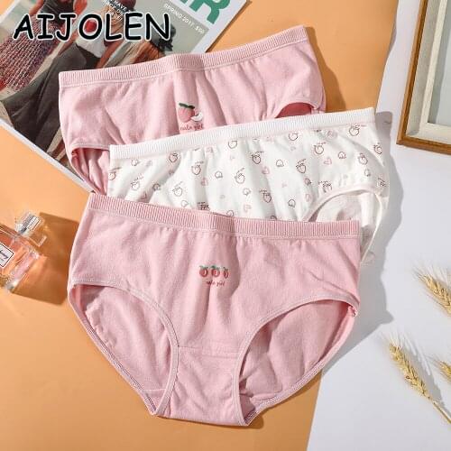 AIJOLEN Womens Underwear Printing Cotton Panties Soft Cute Underpants for Women Solid Color Cute Peach Underwear Briefs