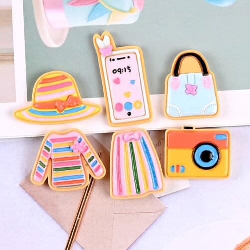 10Pcs Cartoon Hat Bag Stripe Skirt Clothes Phone Charms Lovely Camera Pendants Diy Earrings Jewelry Making Accessories Slime