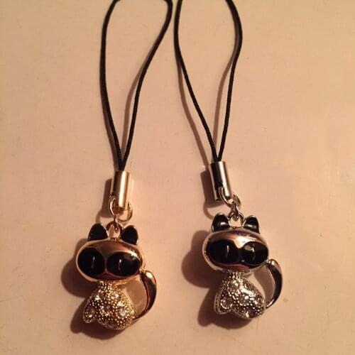 2pcs High Quality Color Enamel Cat Charm With Rhinestone 16x20mm Fit For Charm Keychain Phone Chain( Random shippment on color)