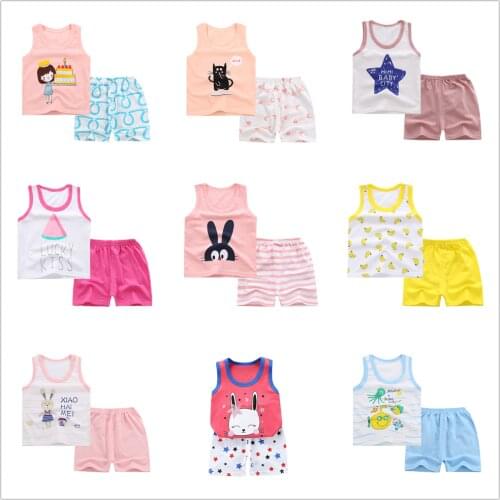 2 Pieces Children Girl Clothing Sets 1 to 5 Years Cotton Cute Cartoon Shorts Sleeveless Vest Tops Kids Casual Clothes