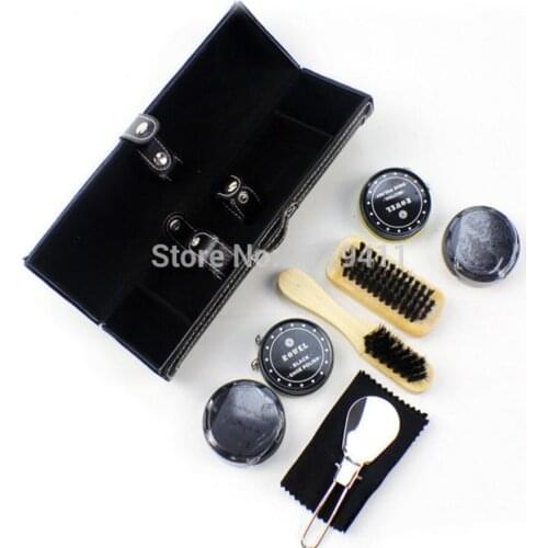 2016 New High Quality 8 Pieces Professional Shoe Care Tool Black & Neutral Shoe Shine Polish Cleaning Smooth Wooden Brushes Set