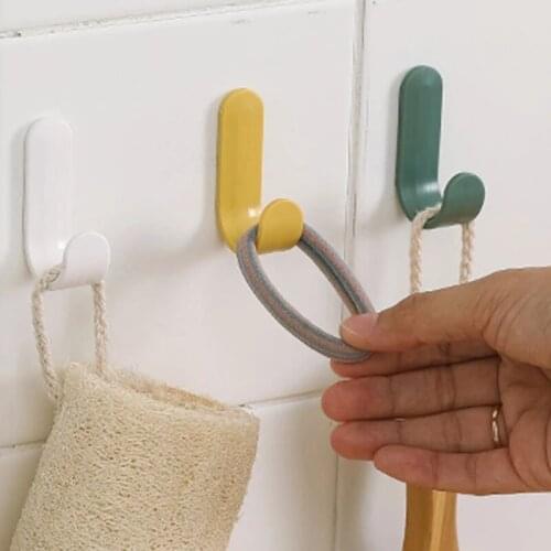 4PCS Nail-free Hook Candy color Strong Hook Sticky Kitchen Bathroom Living Room Storage Holder Wall Mount J-shaped Hook Seamless