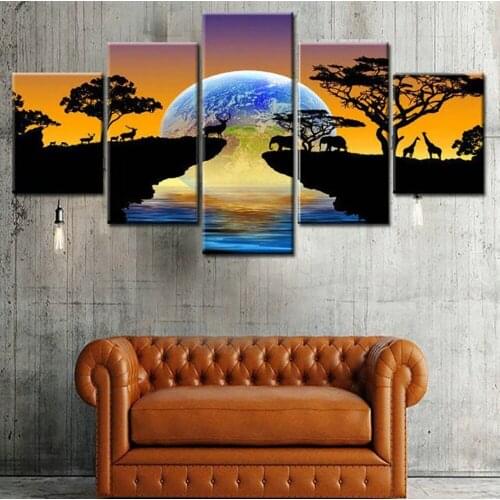 5 Piece Wall Art Canvas Painting Animals Wildlife Earth Sunset Landscape Poster Bedroom Home Decoration Modular Picture