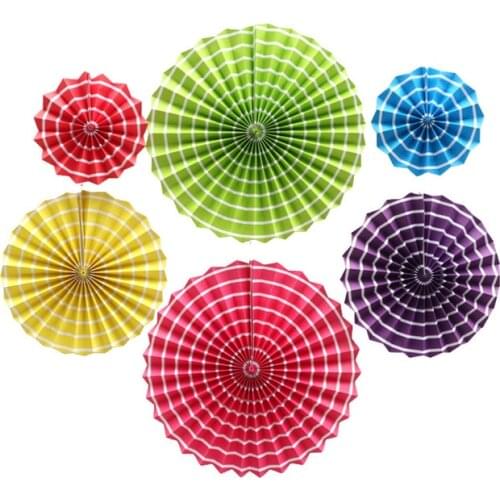 6pcs/Set Paper Fan Charm Colorful Hanging Flower Paper Fan Round Set Birthday Party Wedding Festival Decoration Event Supplies