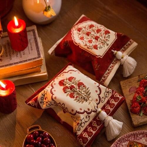 Burgundy Cockscomb Velvet Tissue Box Holder Decorative Napkin Paper Facial Tissue Box Cover for Bedroom Bathroom, Car or Office