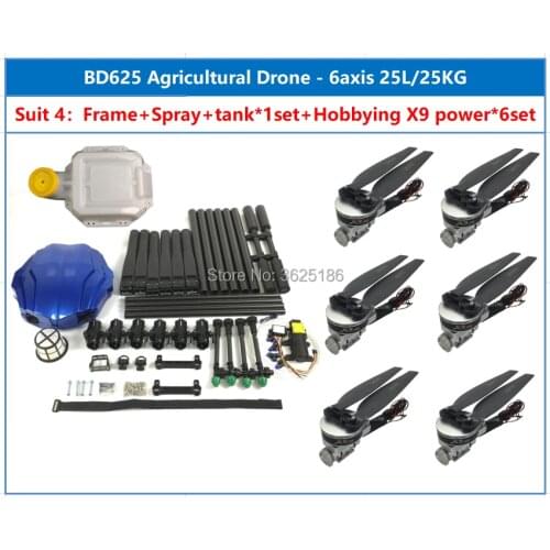 BD625 25L 25KG Agricultural spray drone1850mm wheelbase medicine box six axis Folding drone frame UAV+Hobby wing X9 power