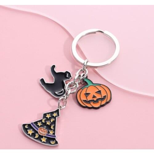 Halloween Keychain Bat Pumpkin Ghost Cat Gothic Key Ring Vampire Tombstone Key Chains Festival Gifts DIY Jewelry Handmade