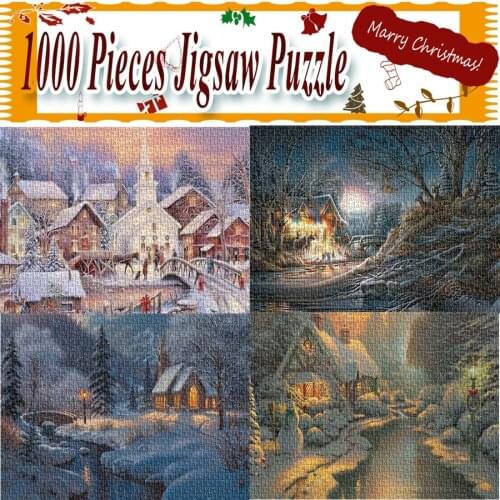1000 Pieces Wooden Jigsaw Puzzle Toy of Christmas Night Outdoors Painting for Christmas Gift DIY Personal Customized Puzzle
