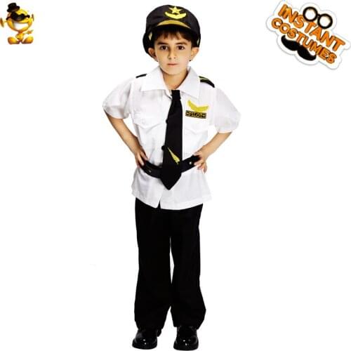 DSPLAY New Style Cool Boys Child White Airline Pilot Costume Boys Cool Fancy Suit Cosplay for Carnival Party Costumes