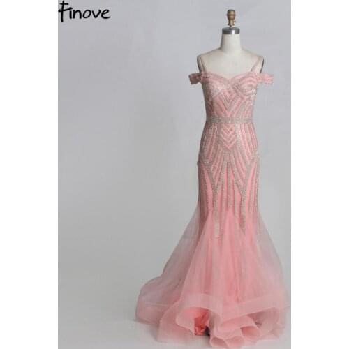 Finove Sexy Evening Dresses 2020 Stunning Crystals Off The Shoulder Elegant Mermaid Dress Formal Long Party Gowns For Woman