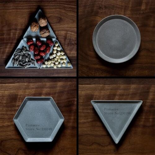 Geometric design of round concrete tray silicone mold creative hexagon fruit tray cement tray mold