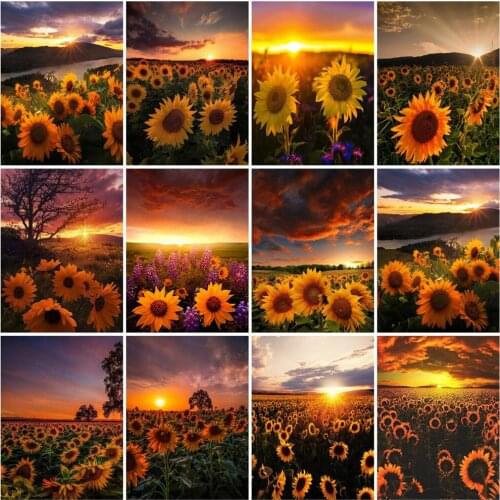 HUACAN Pictures By Number Sunflower Kits Home Decor Painting By Number Sunset Drawing On Canvas HandPainted Art Gift