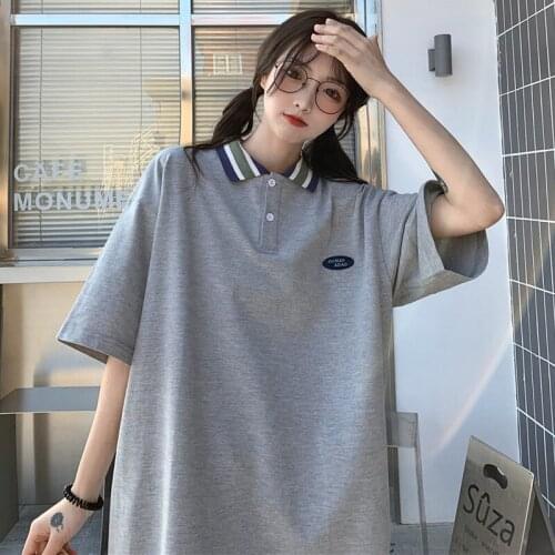 Korean Preppy Colorblock Girls' Polo T-shirt Short Sleeve Harajuku Student Couple Clothes Kawaii Aesthetic Gothic Clothes 2021