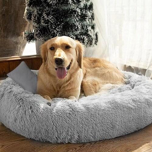 Pet Dog Round Long Plush Dog Beds for Large Dogs Pet Products Cushion Super Soft Fluffy Comfortable Cat Mat Supplies Accessories