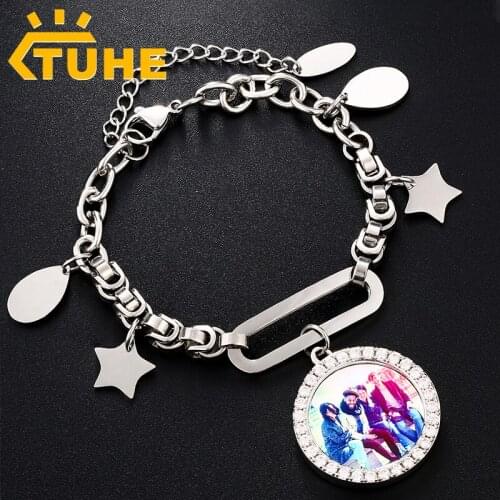 Custom Round Photo Pendant Memory Medallions Stainless Steel Bracelet For Womens Hip Hop Jewelry Wholesale Drop Shipping