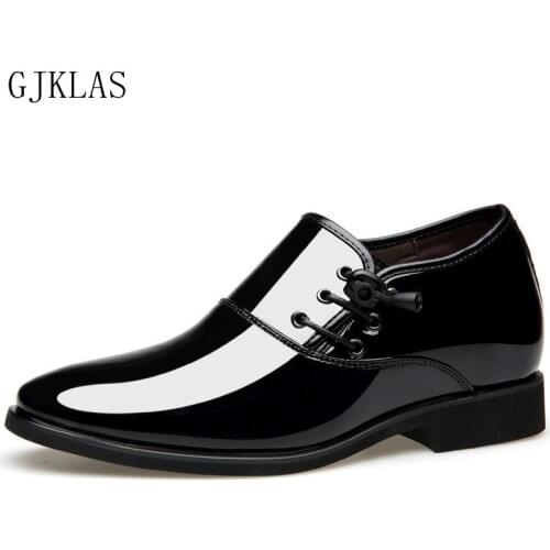 Patent Leather Elevator Shoes for Men Elegant Black Brown Formal Wedding Shoes Man Retro Slip on Dress Leather Shoes Men Classic