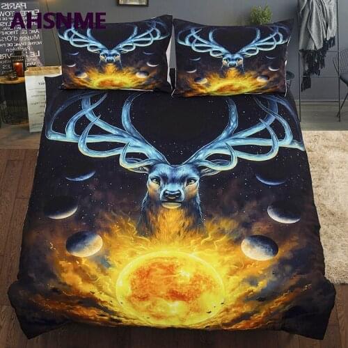 AHSNME Summer Special Offer 3D Effect Painted Elk Cover Set Bedding Set Handmade Art Pattern King Queen Bed Set