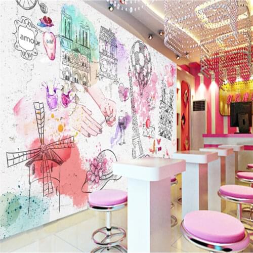 European-style Makeup Fashion Architectural Background Wall Paper 3D Nail Shop Beauty Salon Nail Studio Decor Mural Wallpaper 3D