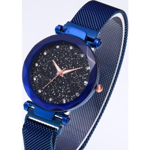 Top Brand Watches Mesh Magnet Buckle Starry Quartz Watch Geometric Surface Casual Valentines Day Gift For Lover