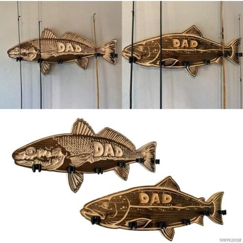 Durable Wood Fishing Rod Rack Fishing Rod Organizer Salmon-shaped/Red fish-shaped Hold Up To 6 Rods Home Garage Boat Wholesales
