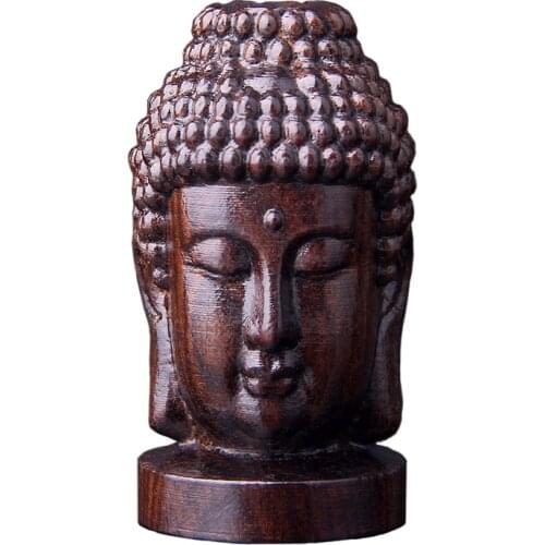 Carved Small Buddha Statue Wooden Sakyamuni Tathagata Figurine Mahogany India Buddha Head Sculpture Crafts Home Decorative