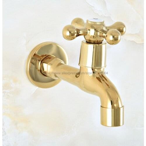 Luxury Gold Color Brass Wall-mounted Mop Pool Sink Tap for Kitchen Bathroom Garden Single Handle Cold Water Faucet Nav144