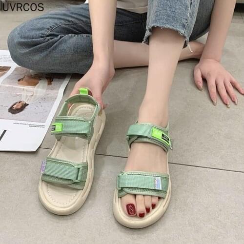 Sports Sandals Female Ins Tide 2021 Summer New Net Red Korean Version of the Velcro Student Flat Female Sandals Womens Shoes