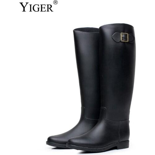 YIGER women knee high rain boots Rubber Waterproof PVC Non-Slip Lightweight New female rain boots Black