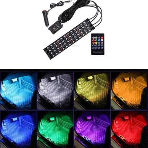 LED Car Foot Light Ambient Lamp With USB Cigarette Lighter Wireless Remote Music Control Automotive Interior Decorative Lights